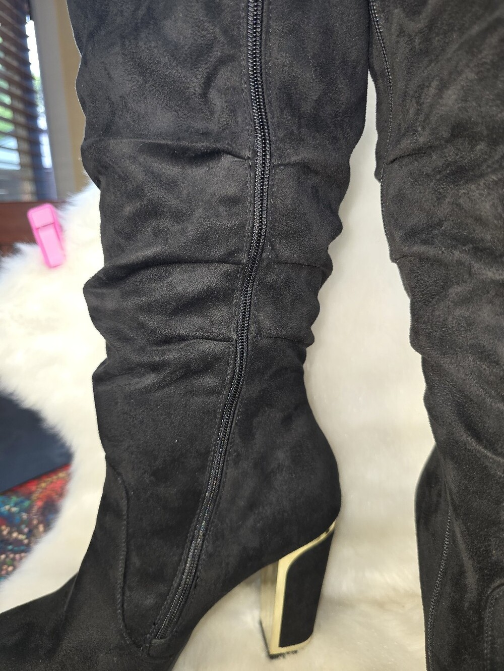 Torrid Faux Suede Metalic-Heeled Slouch Boots - Picture 6 of 16